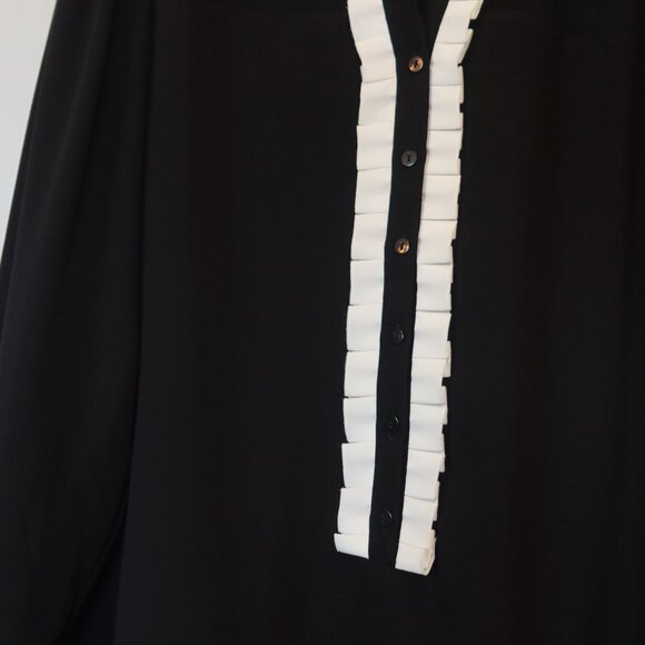 ANNE FONTAINE women top black ruffle white formal sheer button long sleeve 40 10 - Picture 3 of 13